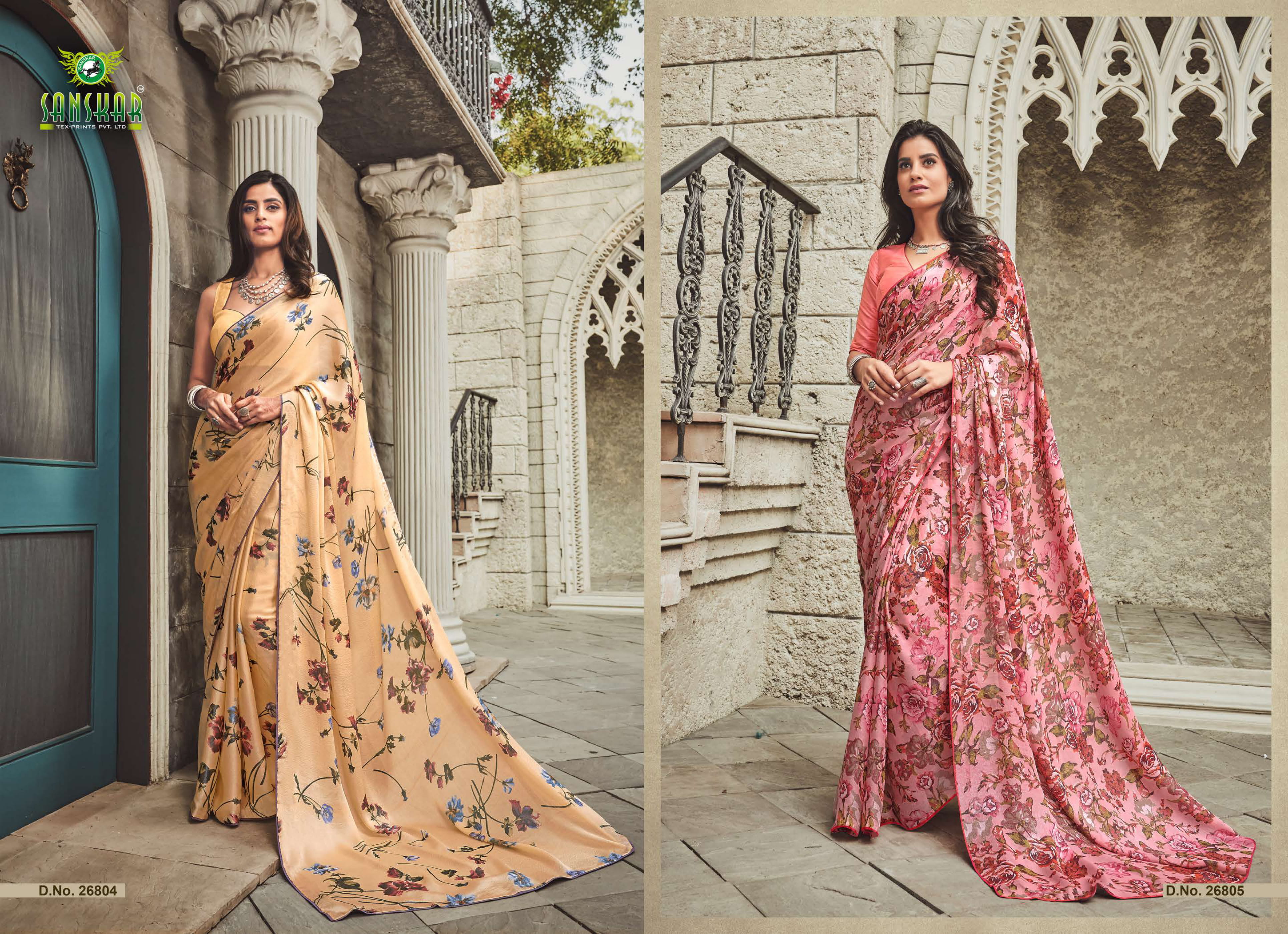 Sanskar By Srushti Chiffon Printed Sarees Catalogue