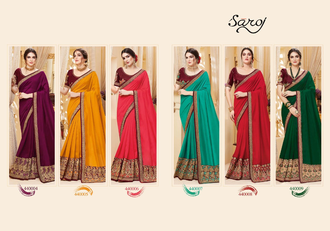 Saroj Present Swayamvar Heavy Wedding Wear Sarees Catalogue.