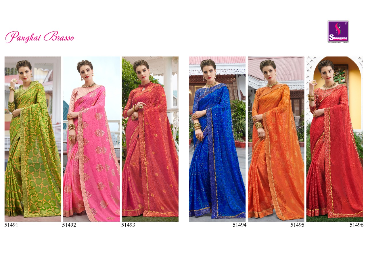 Shangrila Presents Fancy Panghat Brasso Weaving Pattern Saree Collection