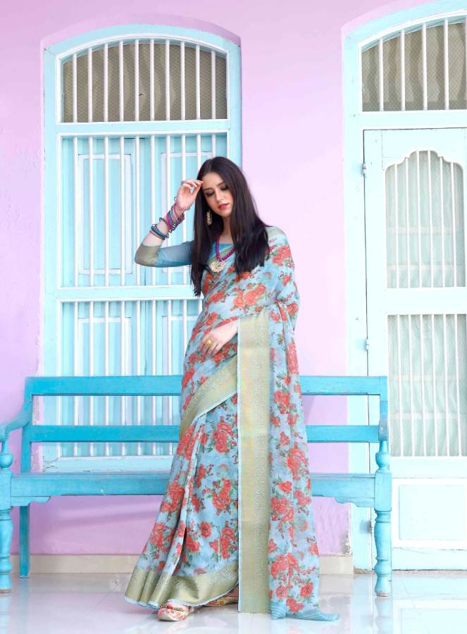 Shangrila  Present Kadambari Linen 2 Designer Digital Printed Linen Saree