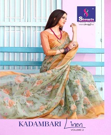 Shangrila  Present Kadambari Linen 2 Designer Digital Printed Linen Saree