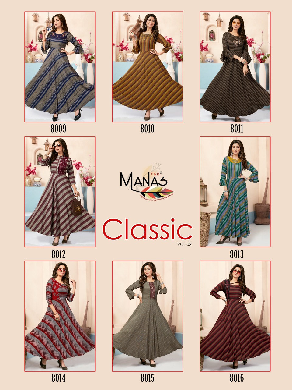 Manas Presents Classic Vol 2 Long Gown Types Kurtis Catalogue
