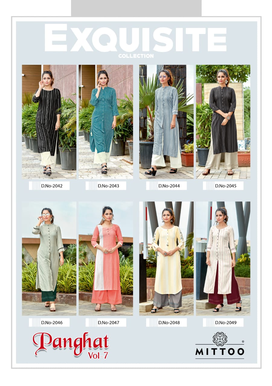 Mittoo  Panghat Vol 7 Designer Kurtis With Plazzo Collection