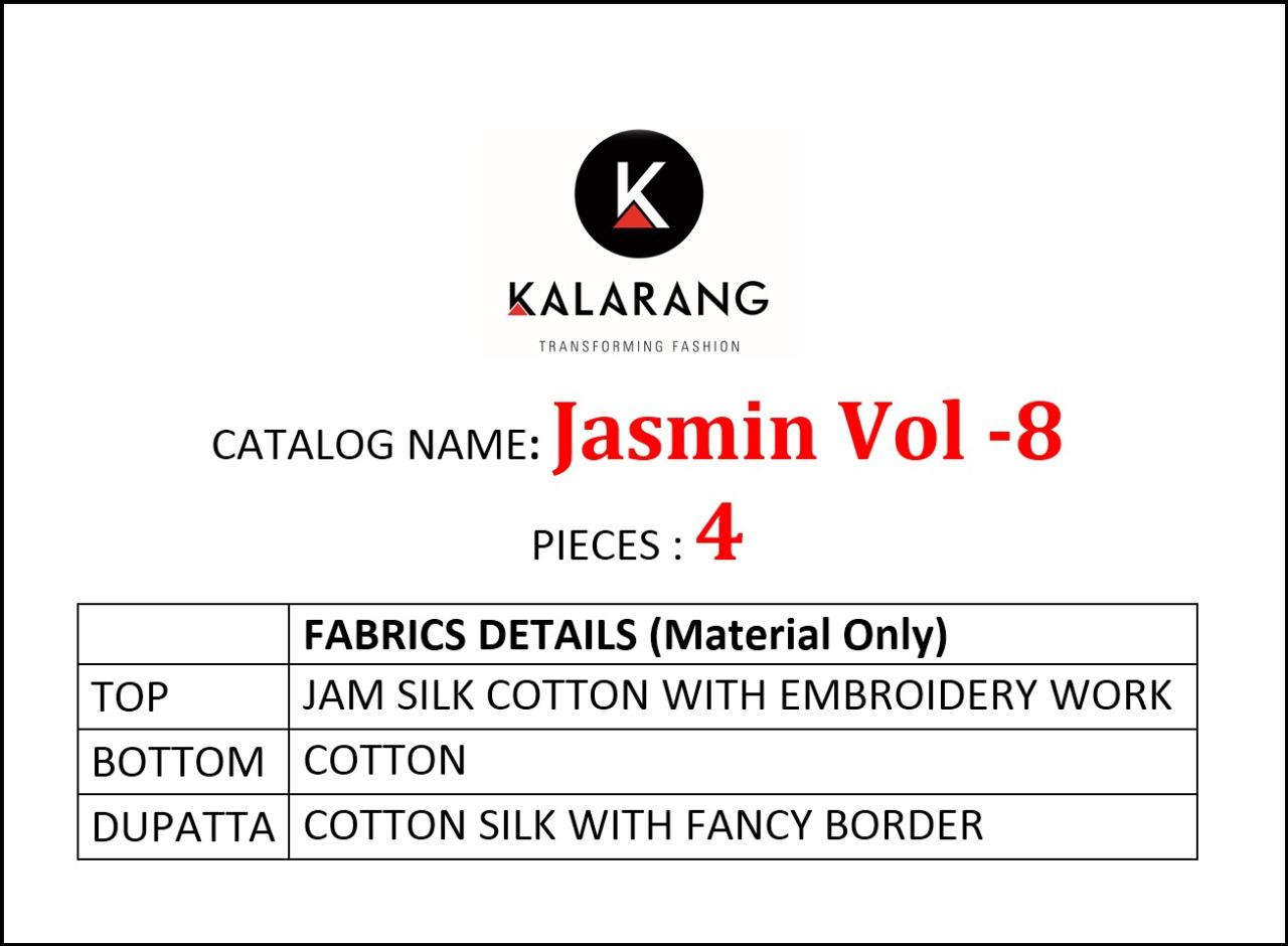 Kalarang Present Jasmine Vol 8 Designer Dress Material Catalogue