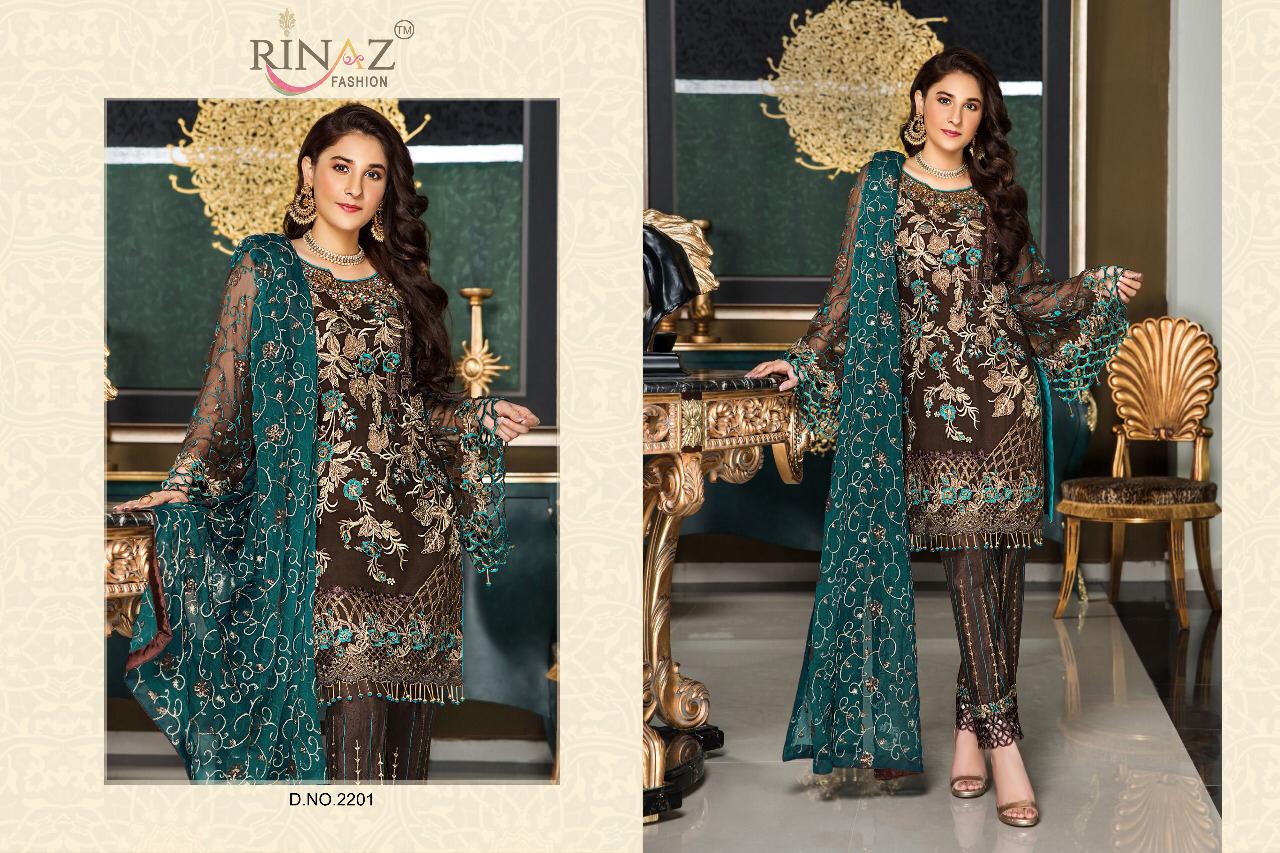 Rinaz Present Maryams Gold Pakistani Suit Collection.