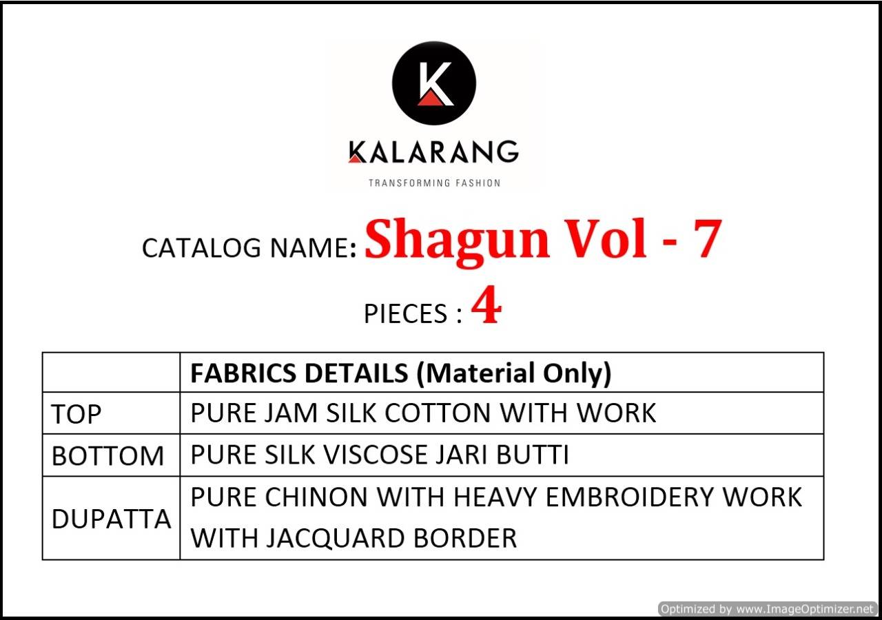 Kalarang Shagun Vol 7 Designer Dress Material Collection.