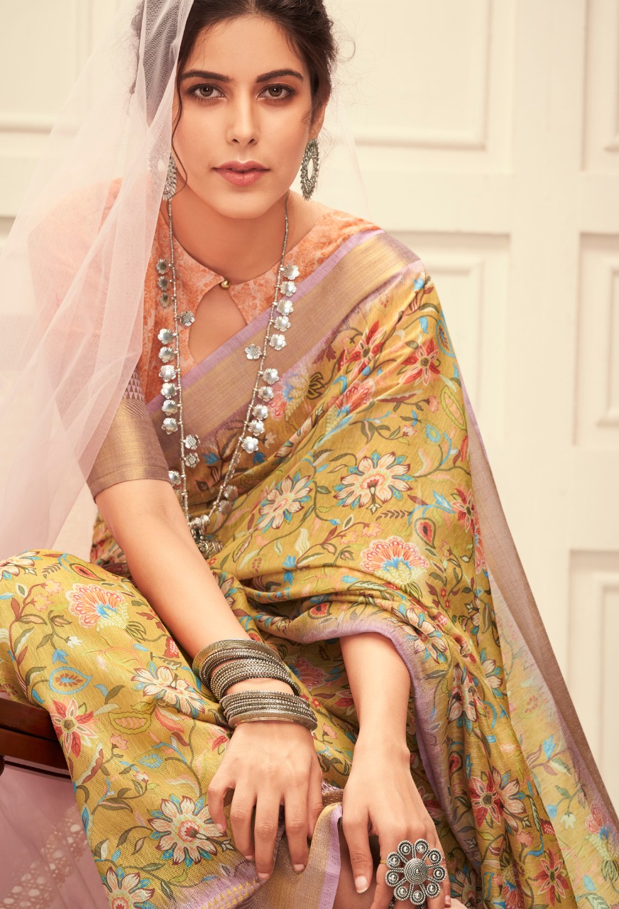 Shangrila Present Meera Linen Sarees Catalogue