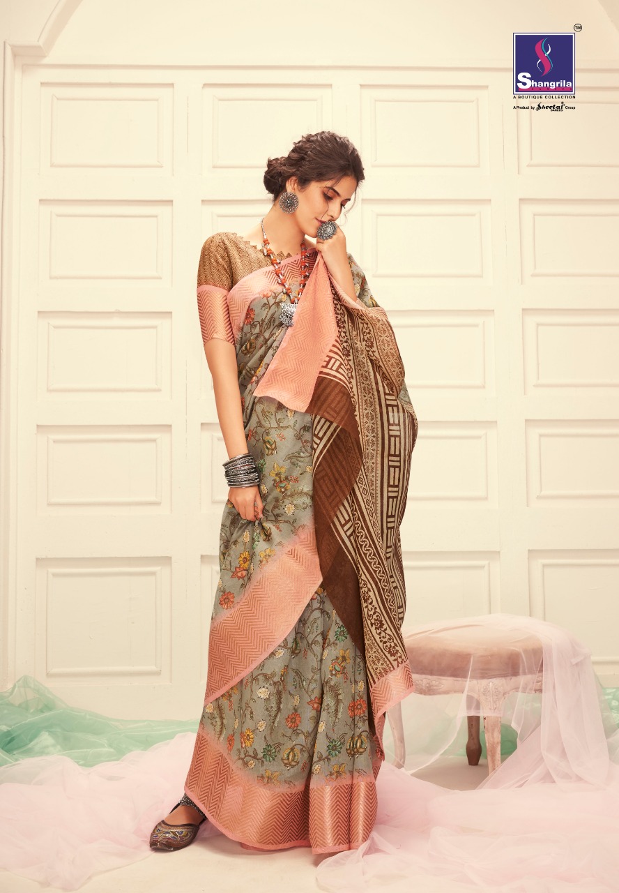 Shangrila Present Meera Linen Sarees Catalogue