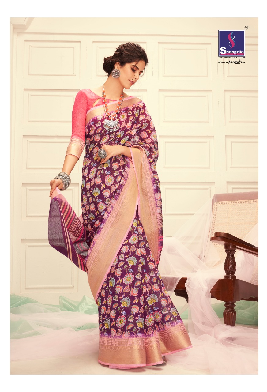 Shangrila Present Meera Linen Sarees Catalogue