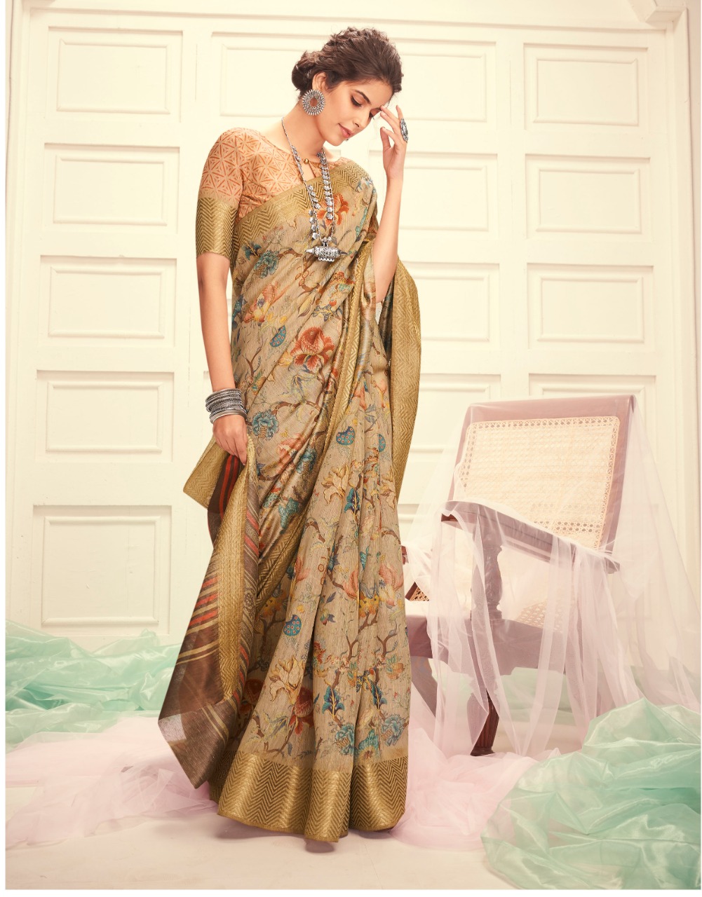 Shangrila Present Meera Linen Sarees Catalogue