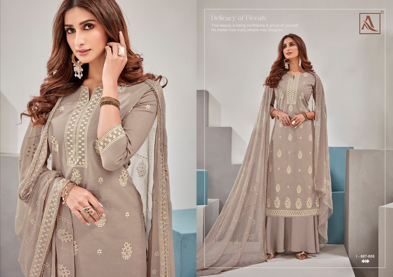 Alok  Present  Bloom Gold Cotton Dress Material