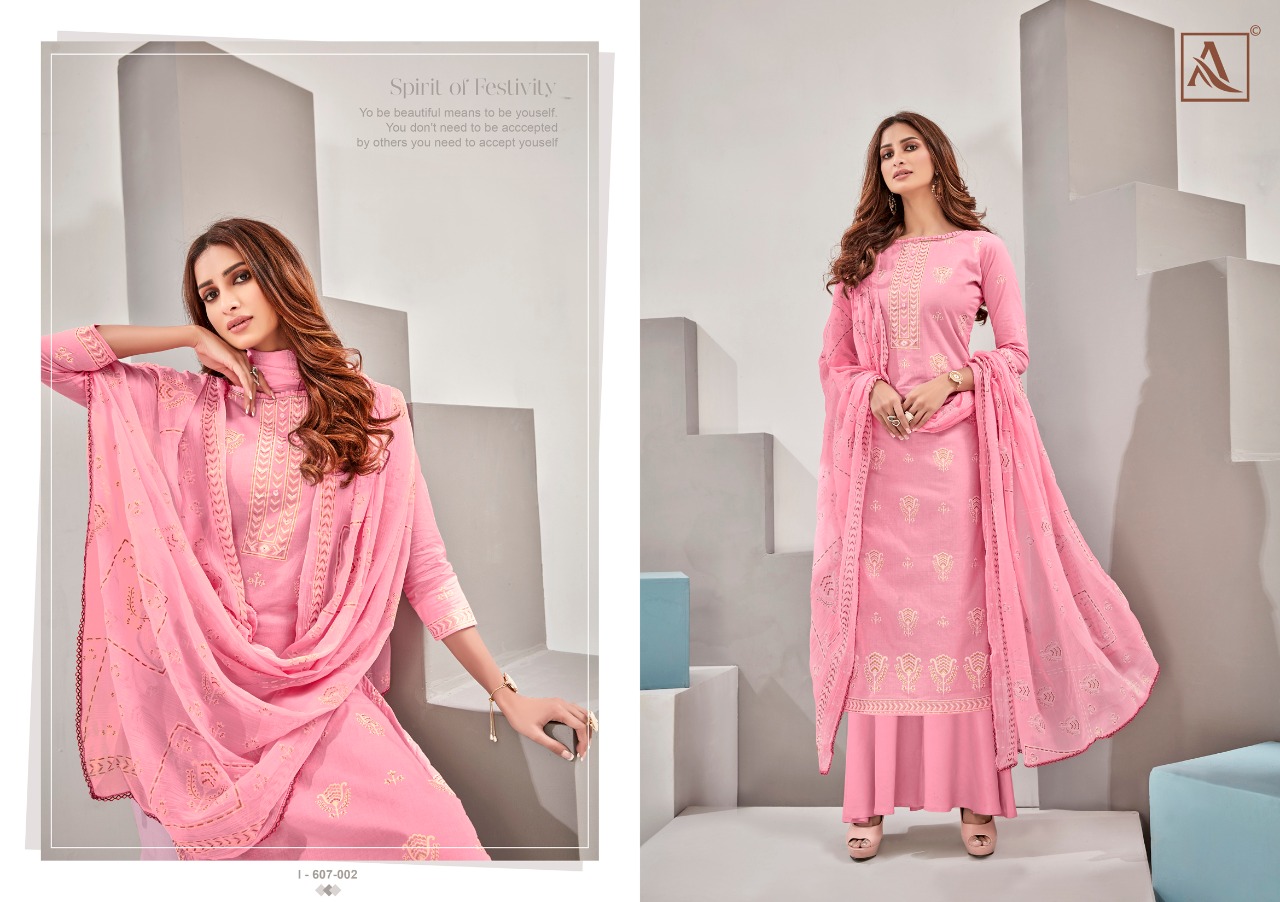Alok  Present  Bloom Gold Cotton Dress Material