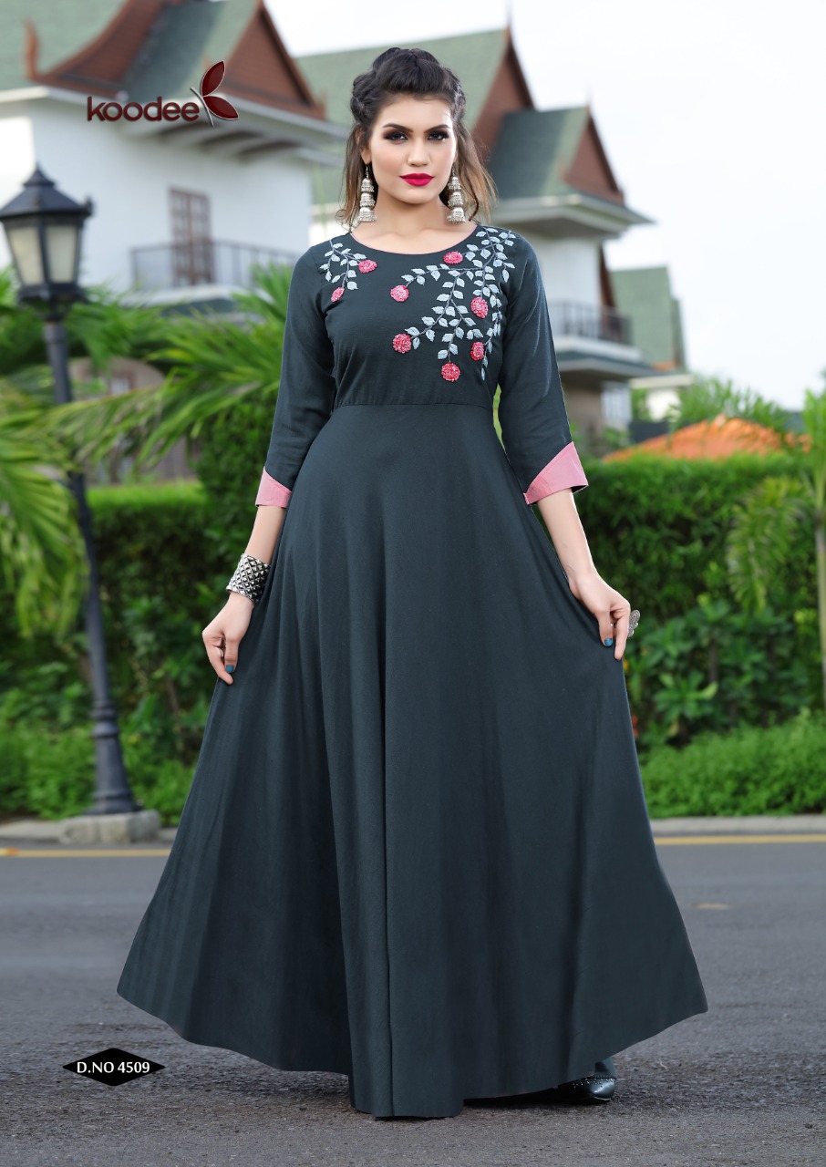 Koodee Present Kashida Long Gown Types Kurtis Catalogue.