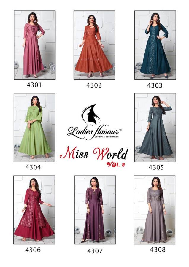 Ladies Flavour Present  Miss World Vol 2 Long Party Wear Kurti