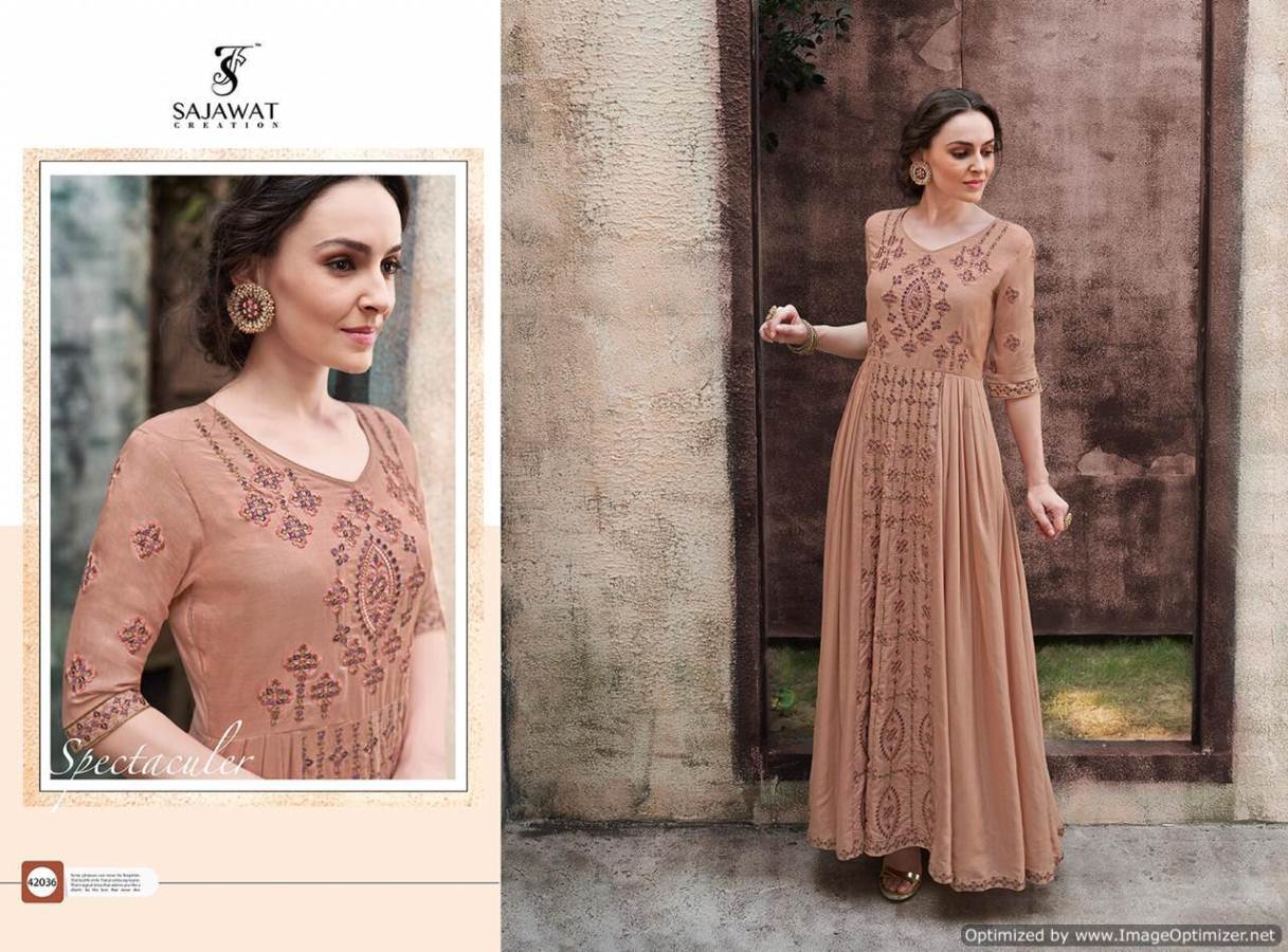 Sajawat  Present  Rangriti  Nx  Heavy Rayon Embroidered  Long Gown