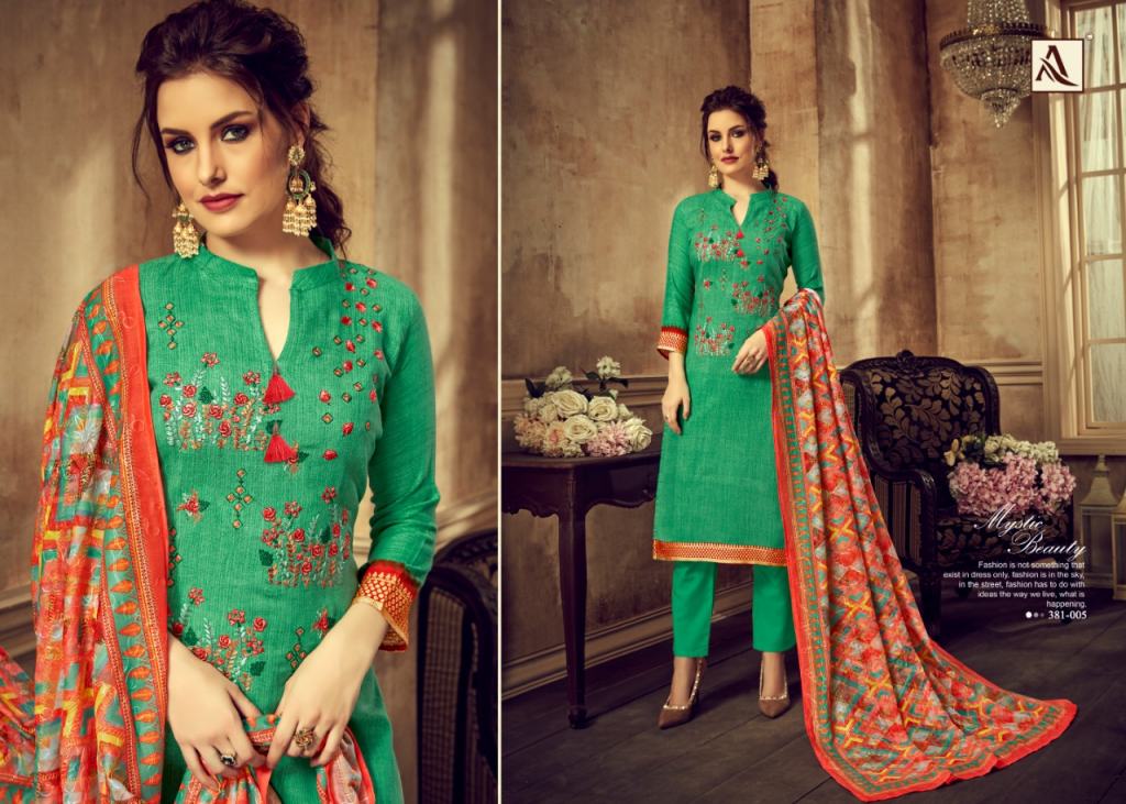 Alok Presents Wanya Collection Of Viscose Thread Embroidered Designer Dress Materials