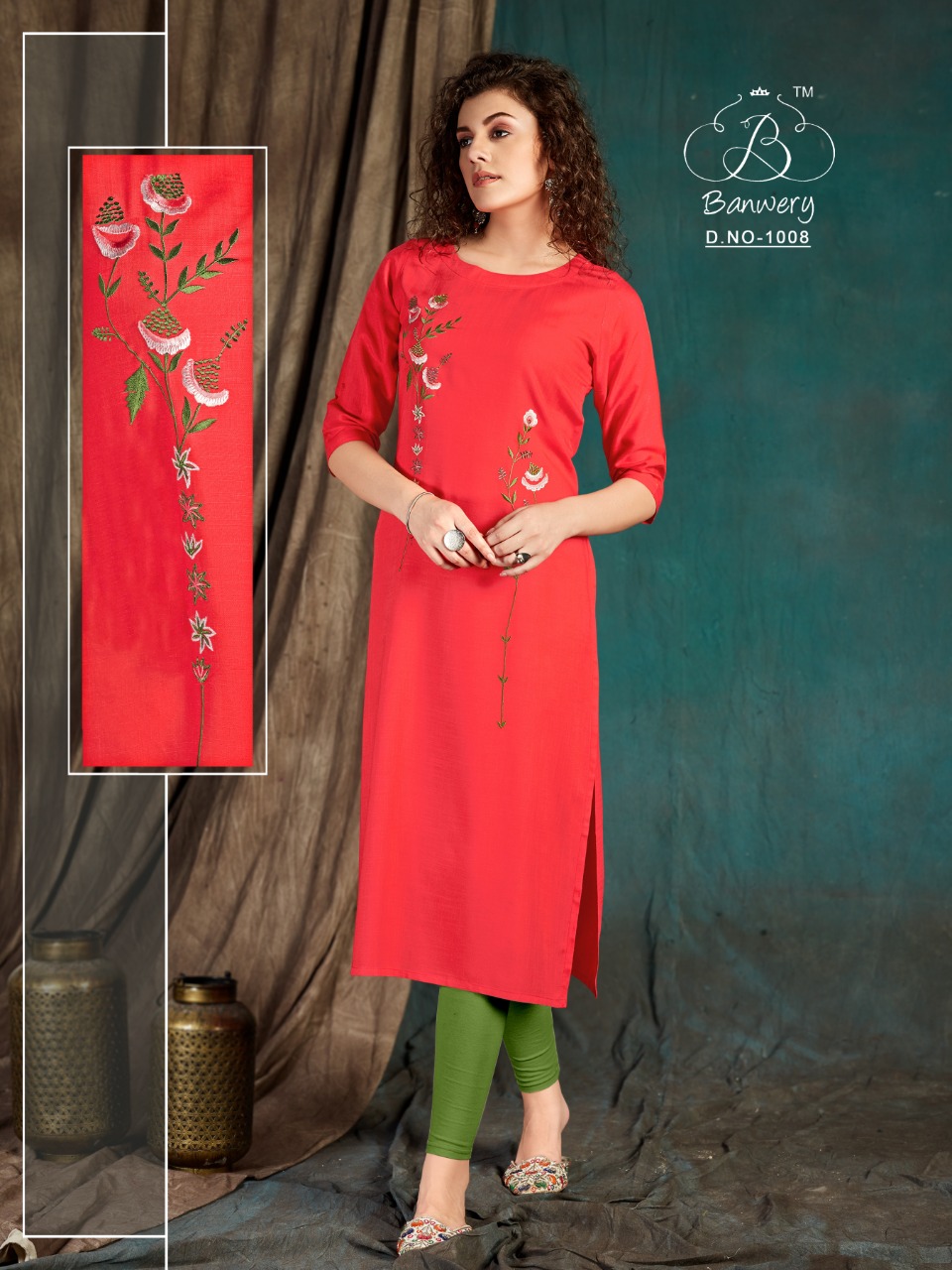 Banwery Fashion Presents Taapsee Collection Of Slub Rayon Self Embroidered Kurtis