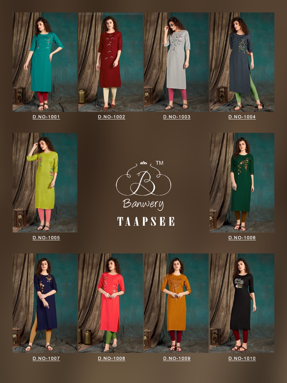 Banwery Fashion Presents Taapsee Collection Of Slub Rayon Self Embroidered Kurtis