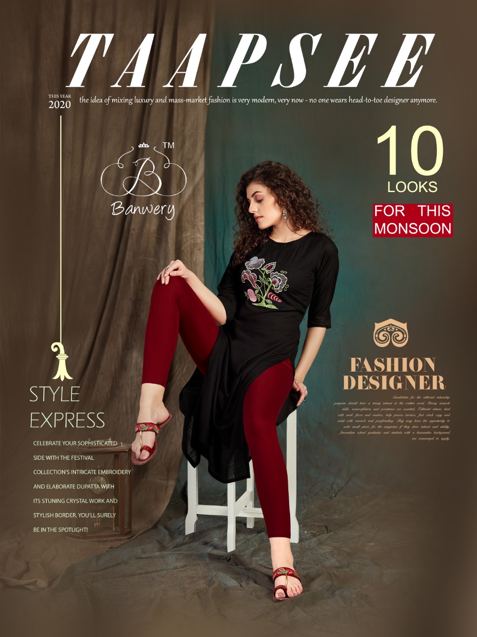 Banwery Fashion Presents Taapsee Collection Of Slub Rayon Self Embroidered Kurtis