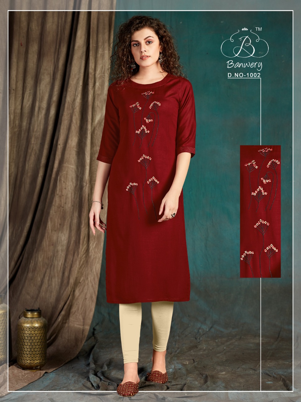 Banwery Fashion Presents Taapsee Collection Of Slub Rayon Self Embroidered Kurtis
