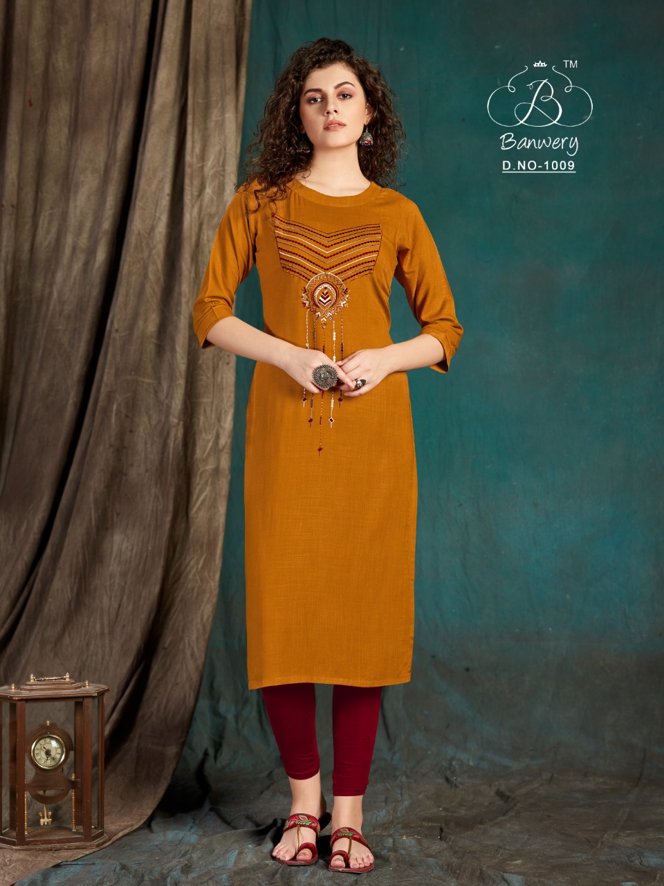 Banwery Fashion Presents Taapsee Collection Of Slub Rayon Self Embroidered Kurtis