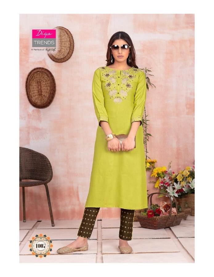 Diya Trends Presents Fashion Angle 1 Collection Of Rayon Printed Kurtis With Bottom