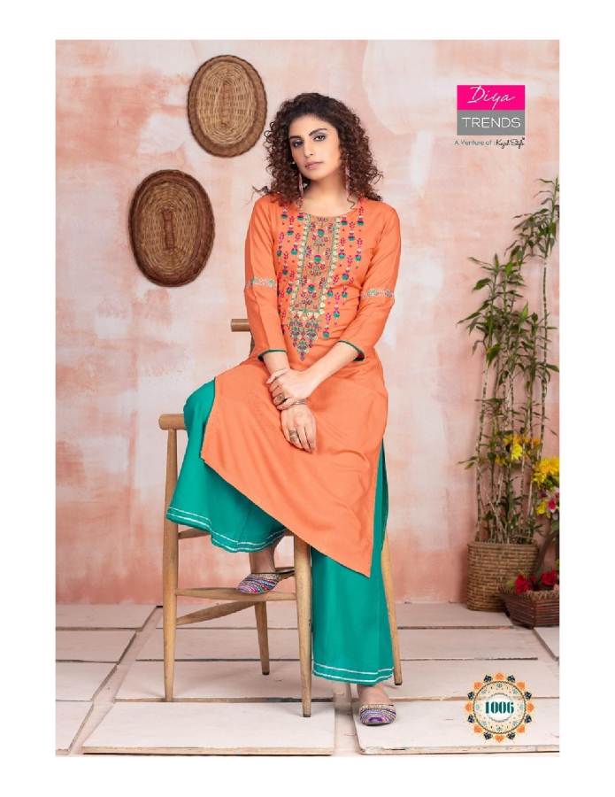 Diya Trends Presents Fashion Angle 1 Collection Of Rayon Printed Kurtis With Bottom