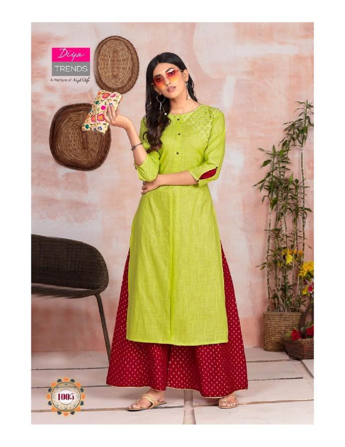 Diya Trends Presents Fashion Angle 1 Collection Of Rayon Printed Kurtis With Bottom