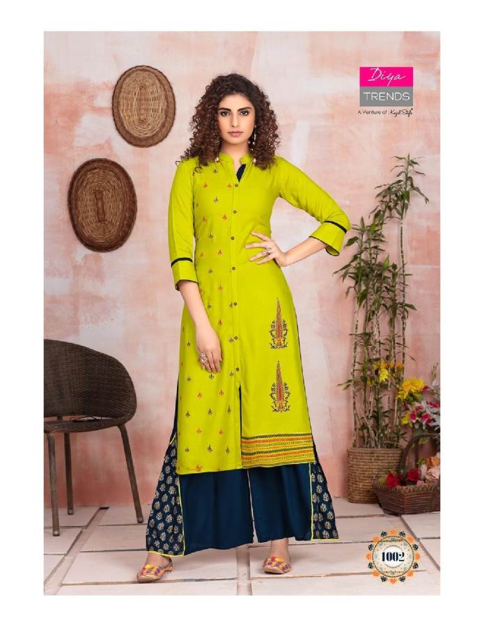 Diya Trends Presents Fashion Angle 1 Collection Of Rayon Printed Kurtis With Bottom