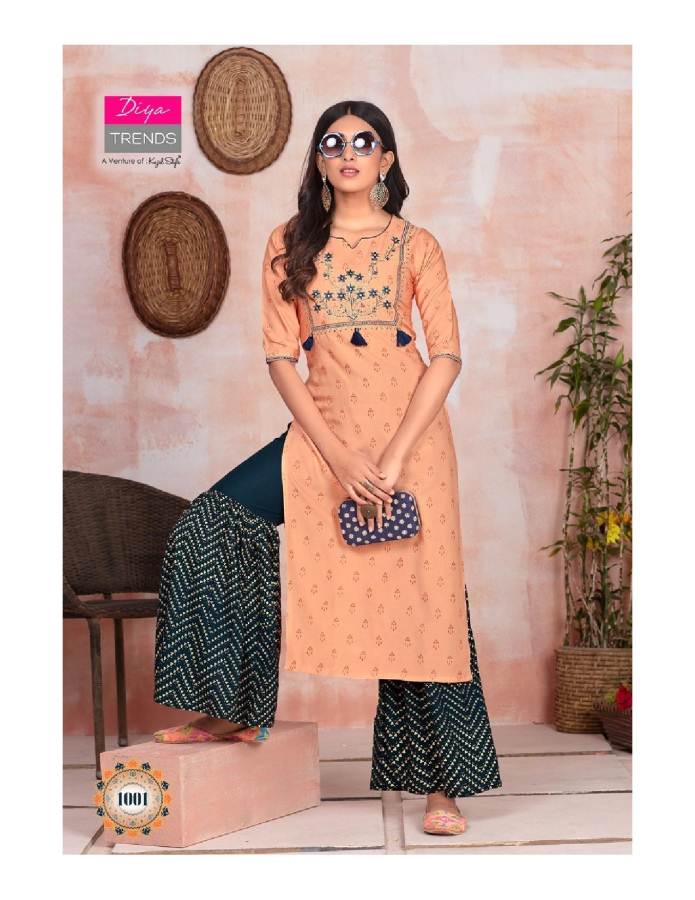 Diya Trends Presents Fashion Angle 1 Collection Of Rayon Printed Kurtis With Bottom