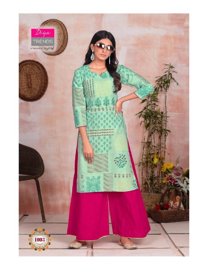 Diya Trends Presents Fashion Angle 1 Collection Of Rayon Printed Kurtis With Bottom