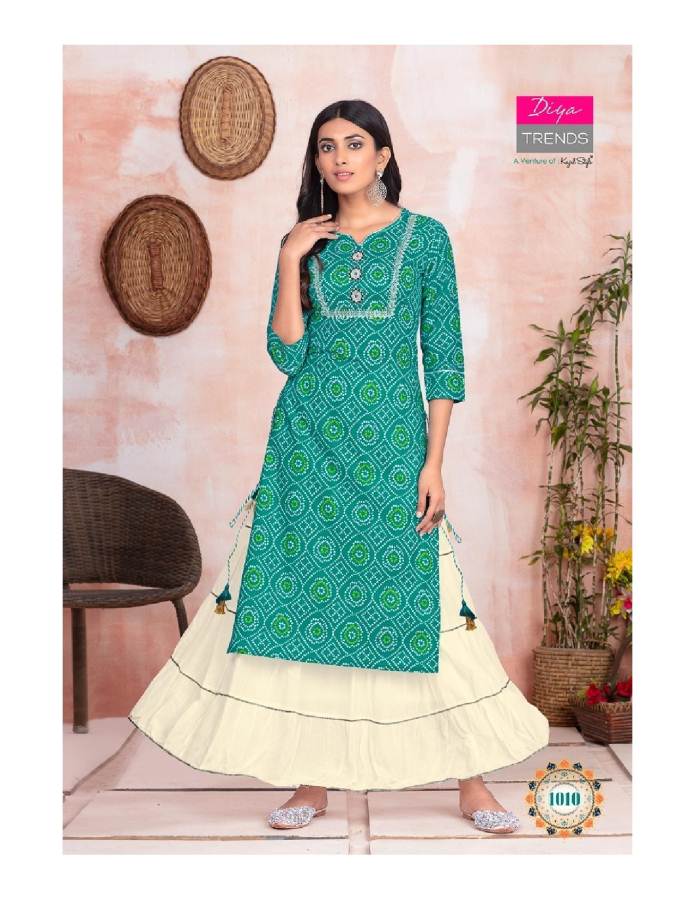 Diya Trends Presents Fashion Angle 1 Collection Of Rayon Printed Kurtis With Bottom