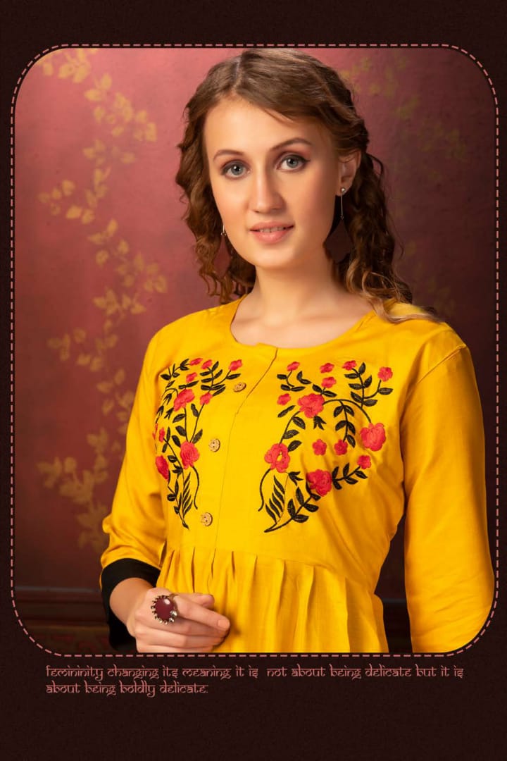 Fashion Talk Presents Panoli Collection Of Rayon Self Embroidered Long Kurtis