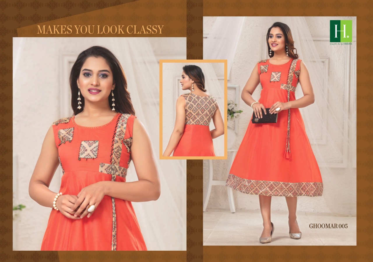 Hirwa Presents Ghoomar Collection Of Silk Designer Round Kurtis