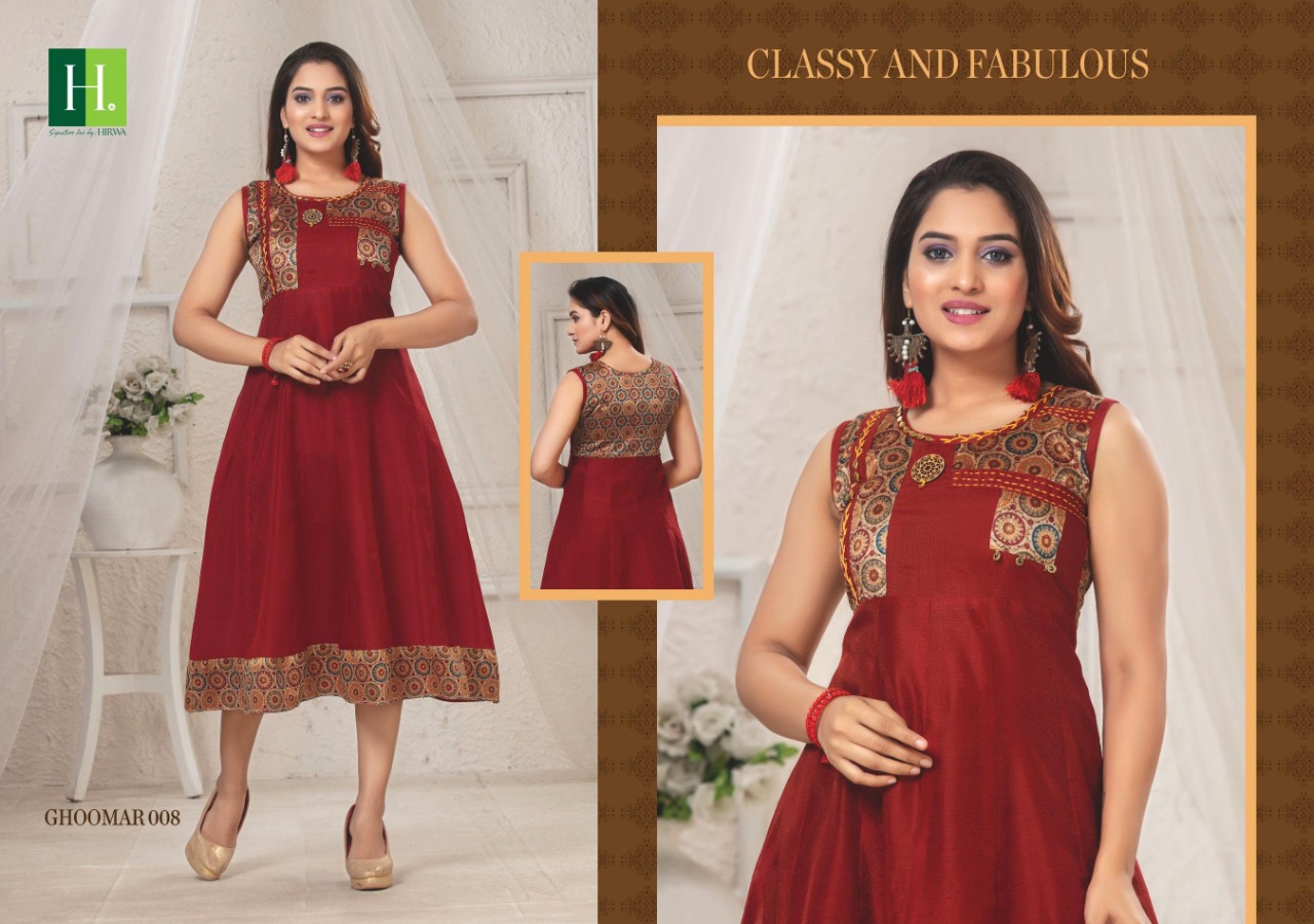 Hirwa Presents Ghoomar Collection Of Silk Designer Round Kurtis