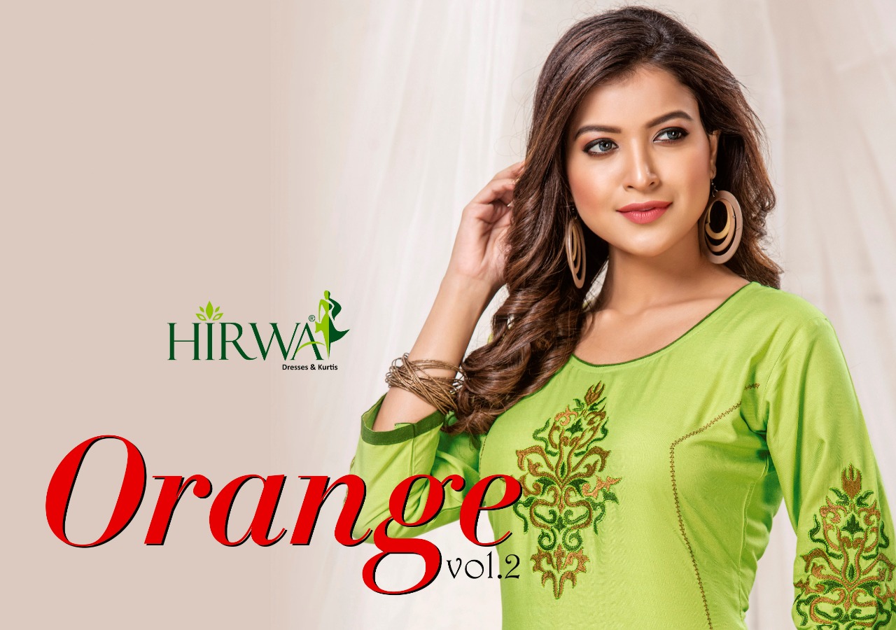 Hirwa Presents Orange 2 Collection Of Rayon Embroidered Casual Kurtis