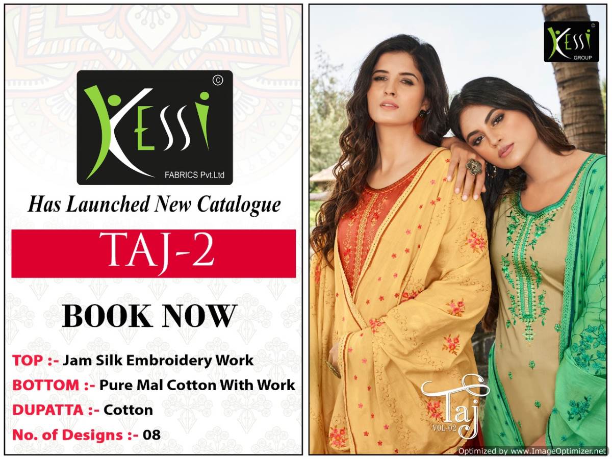 Kessi Presents Taj 2 Jam Silk Embroidered Dress Materials