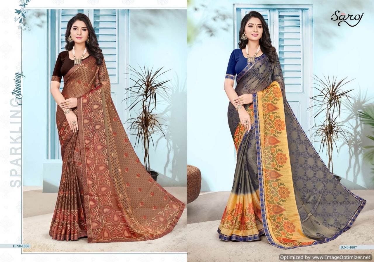 Saroj Presents Priyanshi 6 Printed Khushi Brasso Royal Designer Sarees