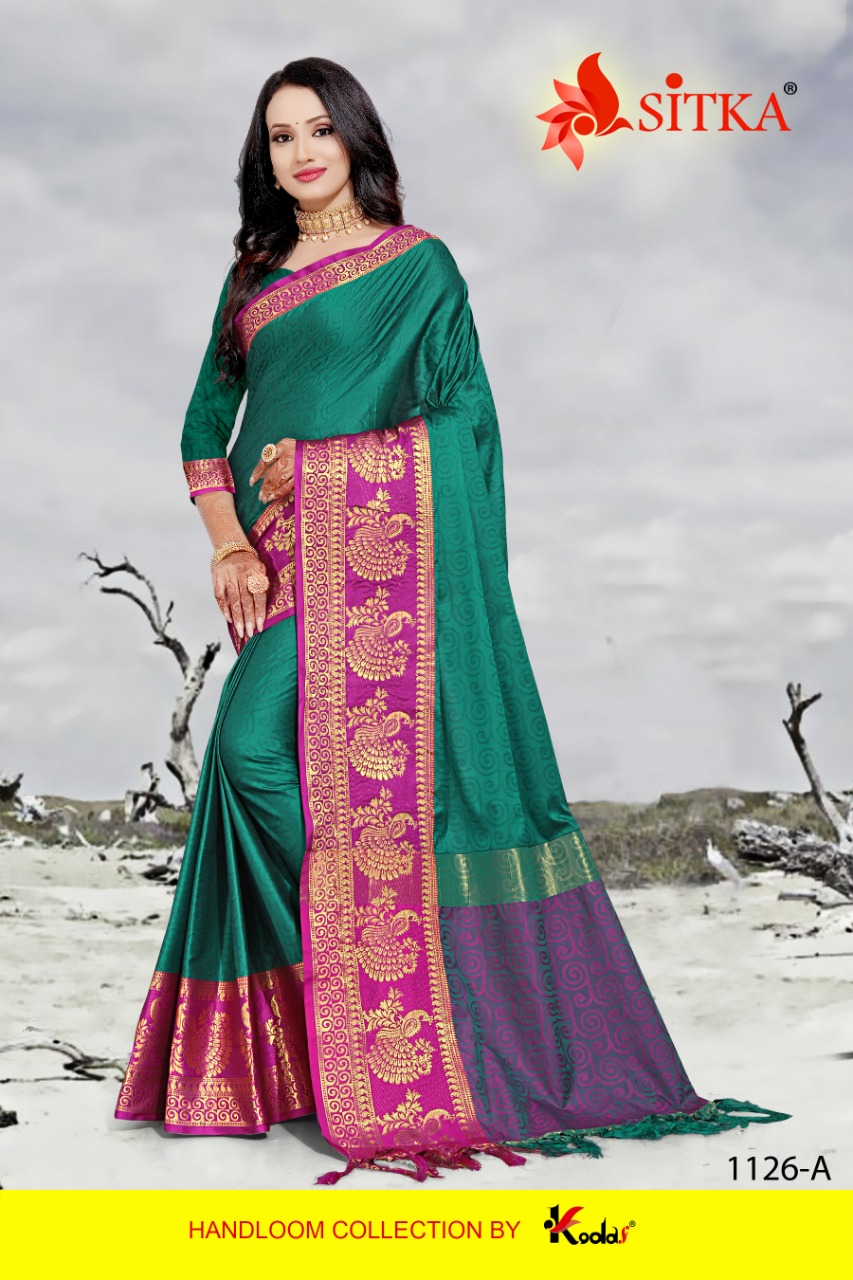 Sitka Presents Torian Silk 1126 Peacock Design Cotton Silk Sarees