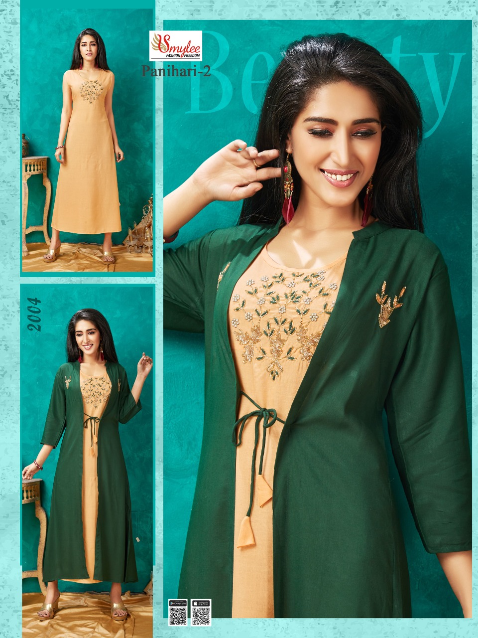 Smylee Presents Panihari Vol 2 Collection Of Slub Rayon 2pcs Handwork Kurtis