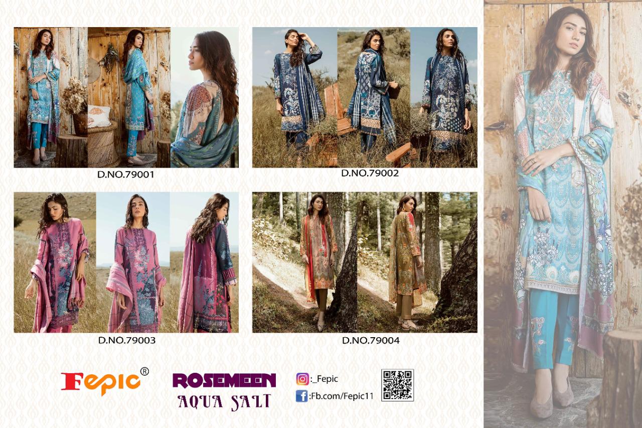 Fepic Presents Rosemeen Aqua Salt Collection Of Pure Cambric Cotton Pakistani Suits
