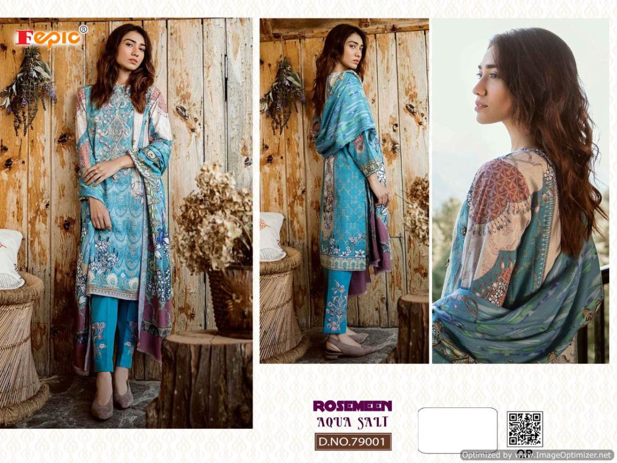 Fepic Presents Rosemeen Aqua Salt Collection Of Pure Cambric Cotton Pakistani Suits