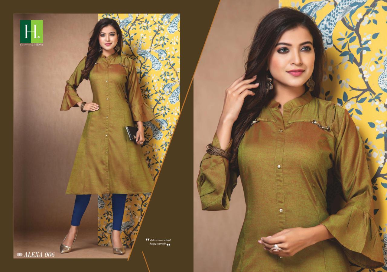 Hirwa Presents Alexa 2 Collection Of Raw Silk Front Button Slit Mandarin Collar Kurtis