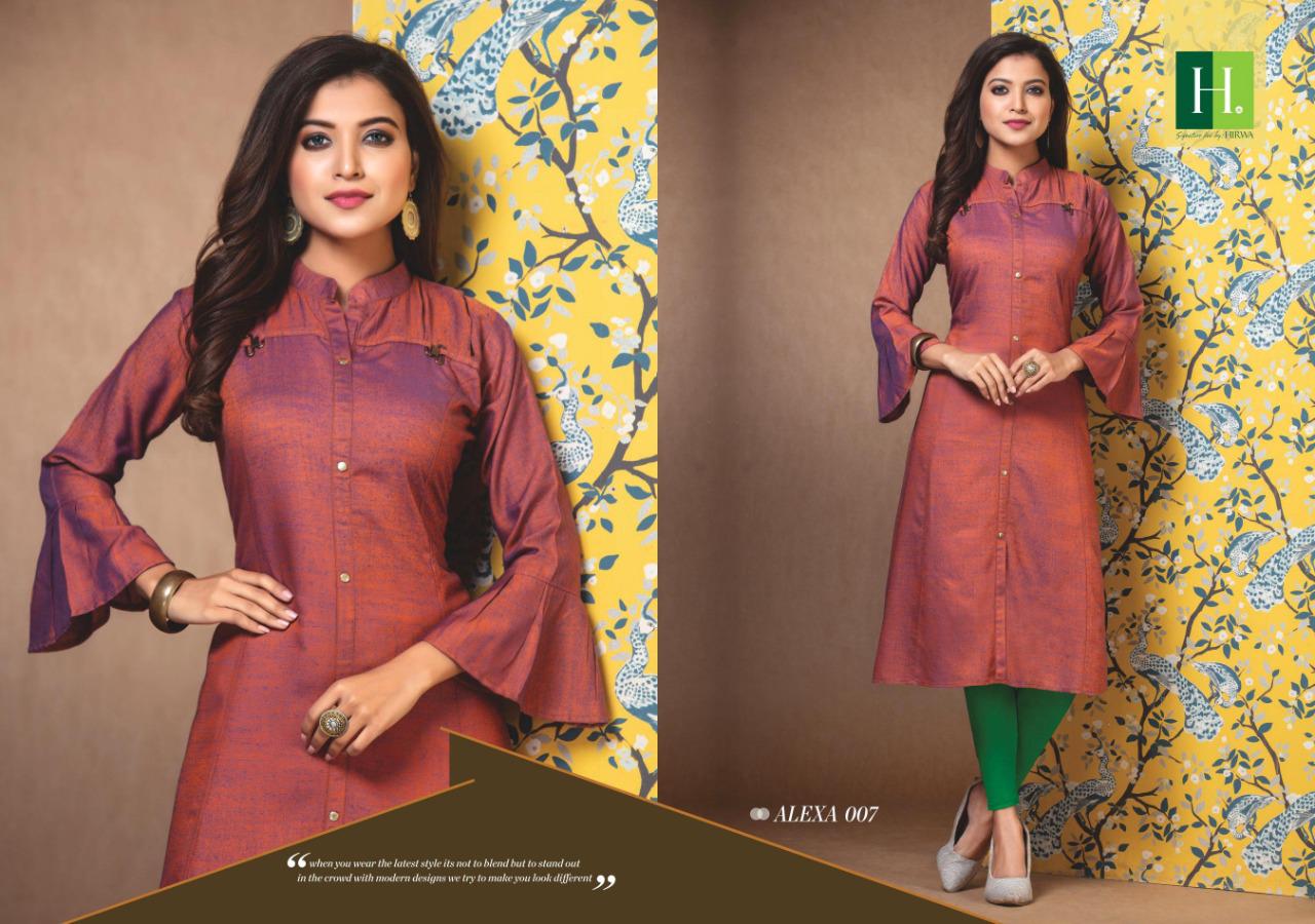 Hirwa Presents Alexa 2 Collection Of Raw Silk Front Button Slit Mandarin Collar Kurtis