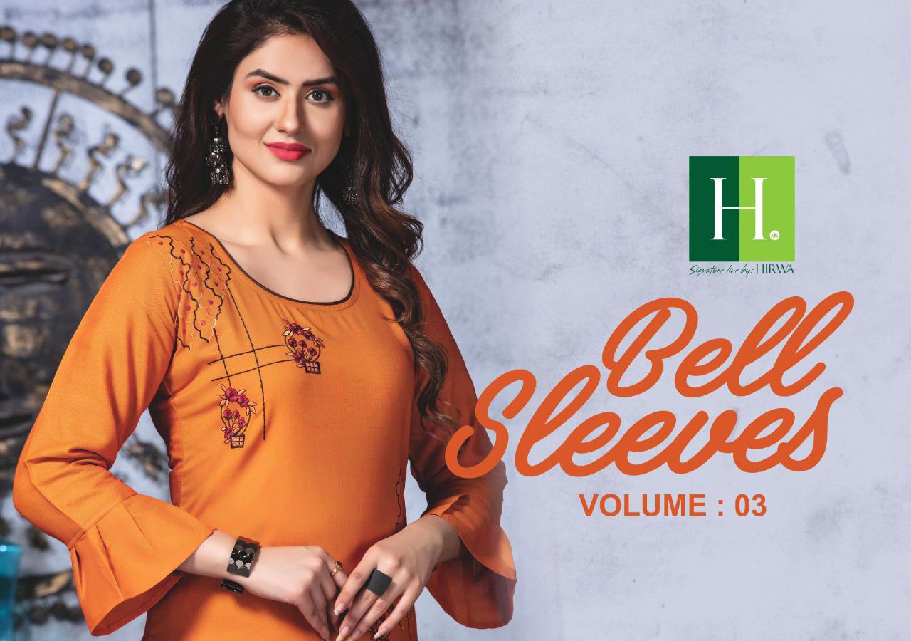 Hirwa Presents Bell Sleeves 3 Collection Of Rayon Fancy Embroidered Designer Kurtis