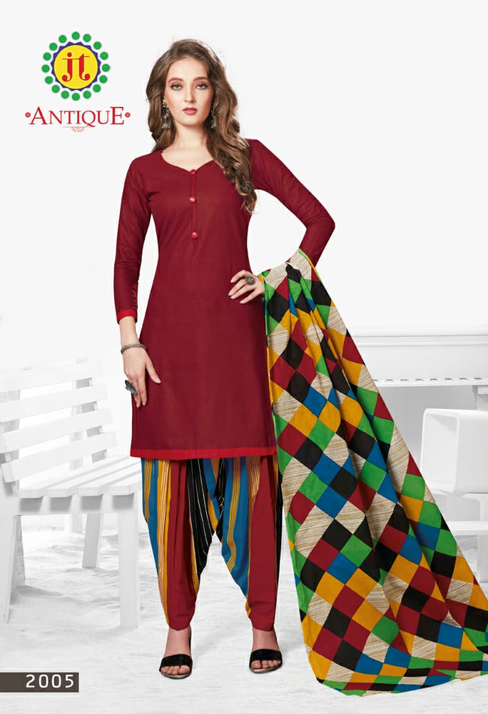 Jt Presents Antique Collection Of Pure Cotton Patiyala Printed Casual Dress Materials