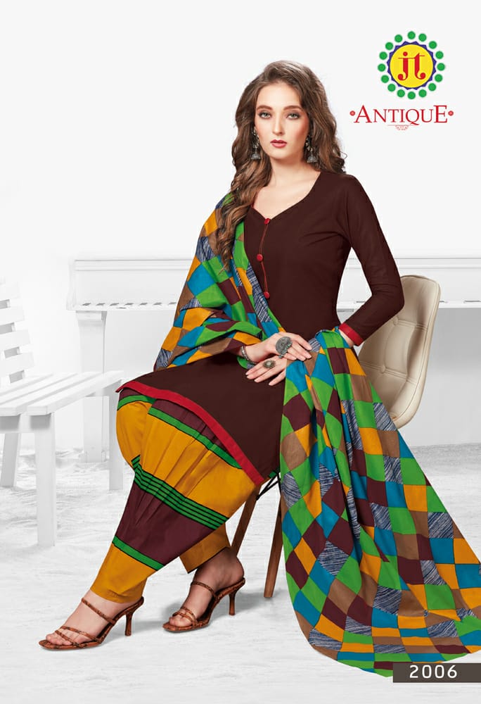 Jt Presents Antique Collection Of Pure Cotton Patiyala Printed Casual Dress Materials