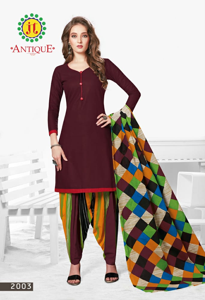 Jt Presents Antique Collection Of Pure Cotton Patiyala Printed Casual Dress Materials