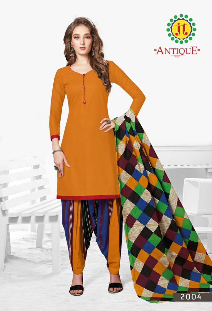 Jt Presents Antique Collection Of Pure Cotton Patiyala Printed Casual Dress Materials