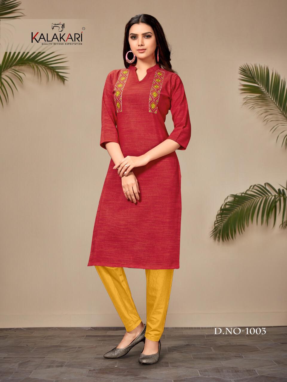Khayyira Kalakari Presents Saanvi 8 Collection Of Cotton Straight-cut Casual Wear Kurtis